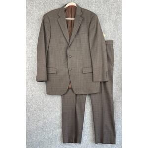 Hart Schaffner Marx Wool 2PC Suit Wool Windowpane Plaid Blazer 44R Pant 39x27